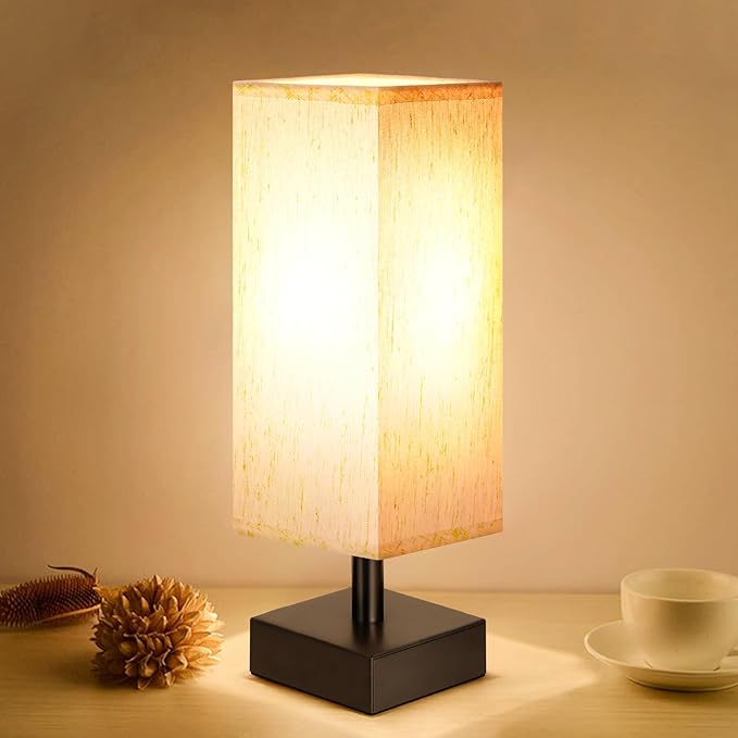 OrganicGlow 2-in-1 Bedside & Desk Lamp – Minimalist Square Shade