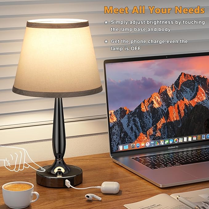 Kakanuo 3-Way Dimmable Touch Lamp with USB-C