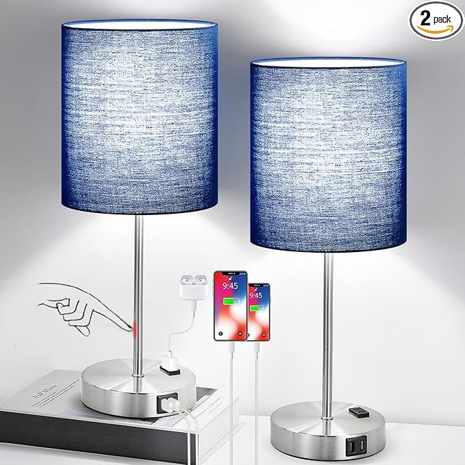 PureGlow Set of 2 Touch Lamps with USB & AC
