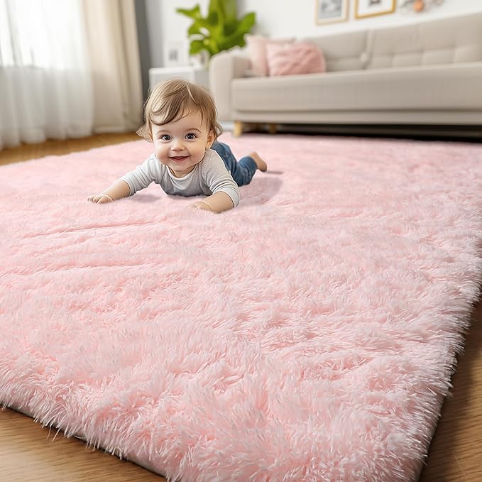 OrganicGlow 4x6 Pink Fluffy Rug for Kids & Teens